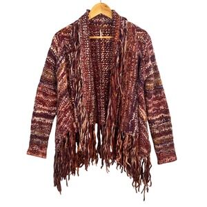 Free People Fringe Cardigan Women Small Chunky Knit Boho Festival Western Cozy